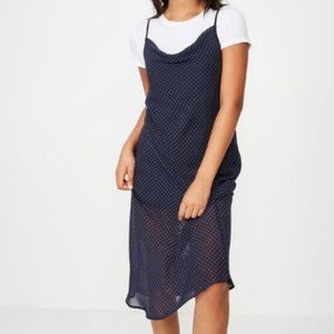 SOLD Woven Roxy Midi Slip (Navy Blue Spaghetti Dress)
